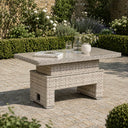 Rectangular Rattan Garden Coffee Table - Adjustable Height with Tempered Glass Top