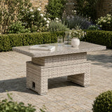 Rectangular Rattan Garden Coffee Table - Adjustable Height with Tempered Glass Top