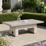 Rectangular Rattan Garden Coffee Table - Adjustable Height with Tempered Glass Top