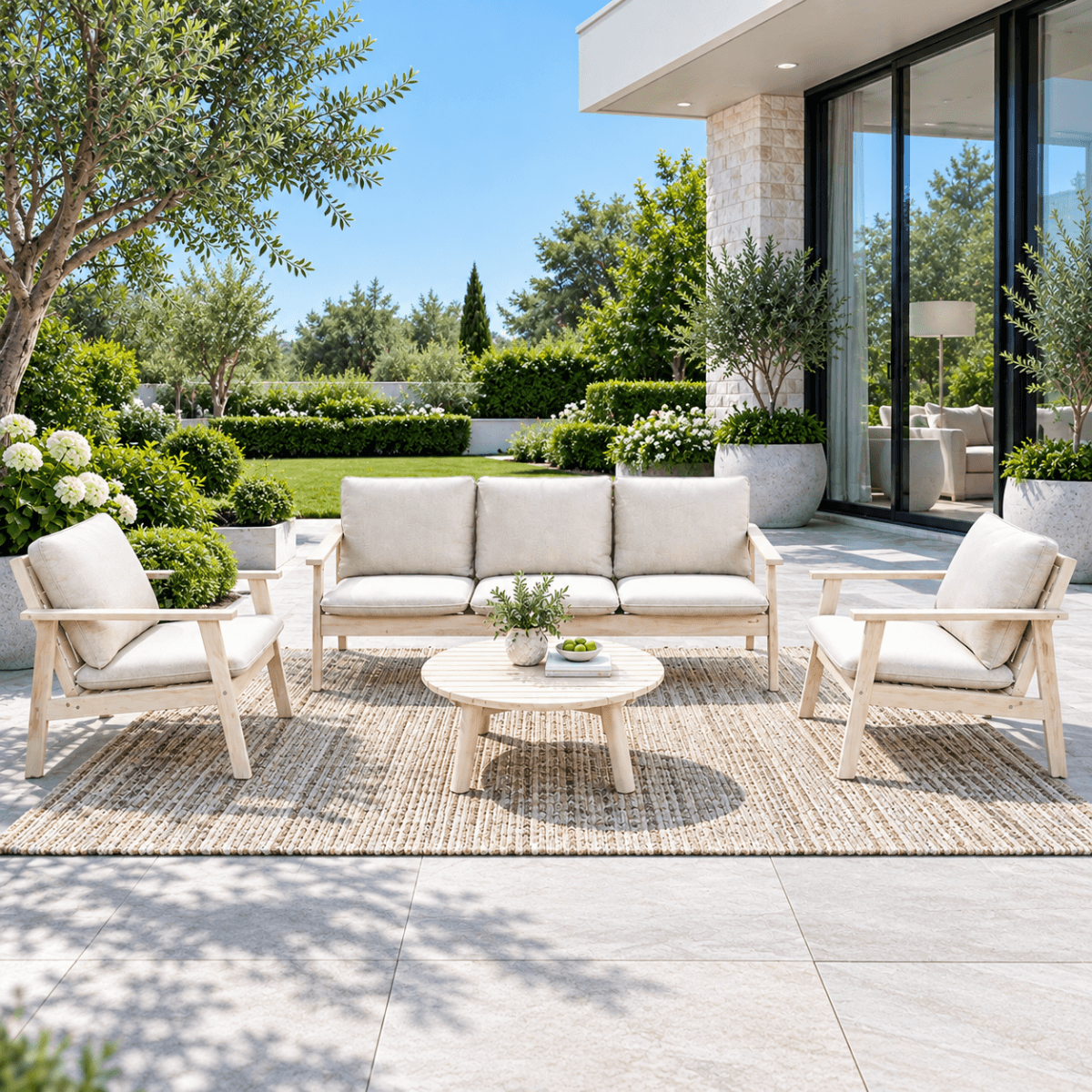 4-Piece Wood Outdoor Sofa Set - 5-Seater