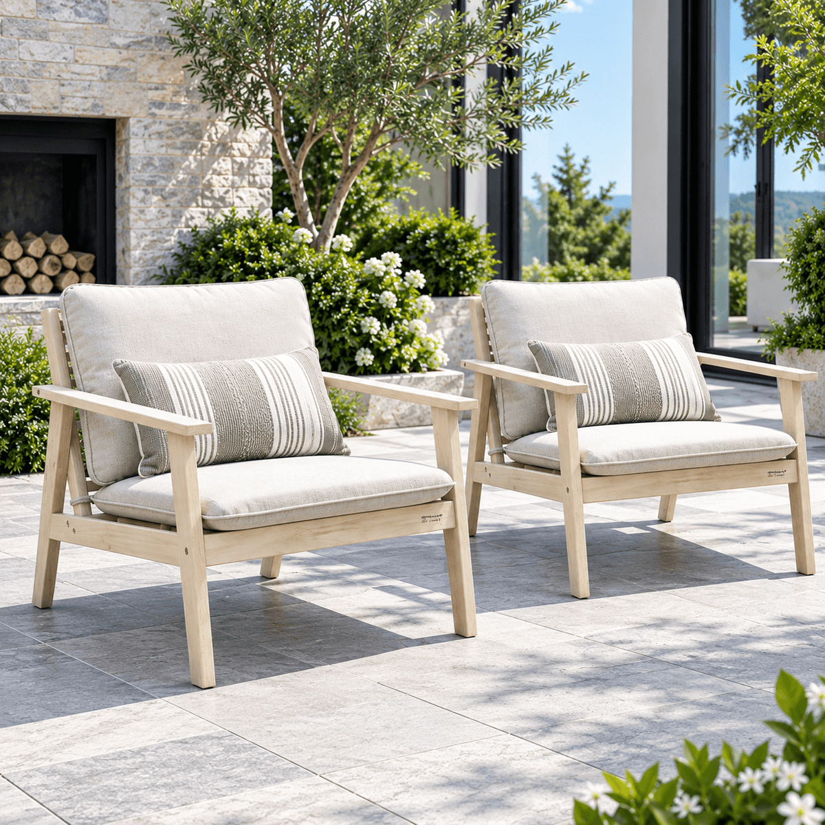 Solid Wood Single Seater Sofa Set of 2