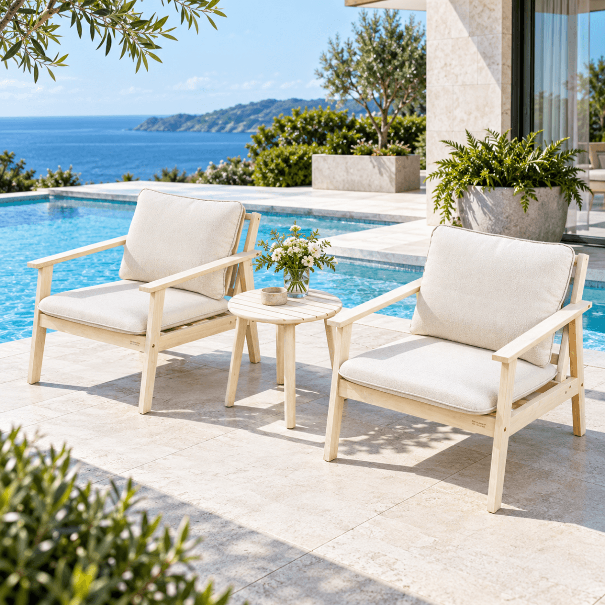 Wood Outdoor Bistro Sofa Set - 3-Piece