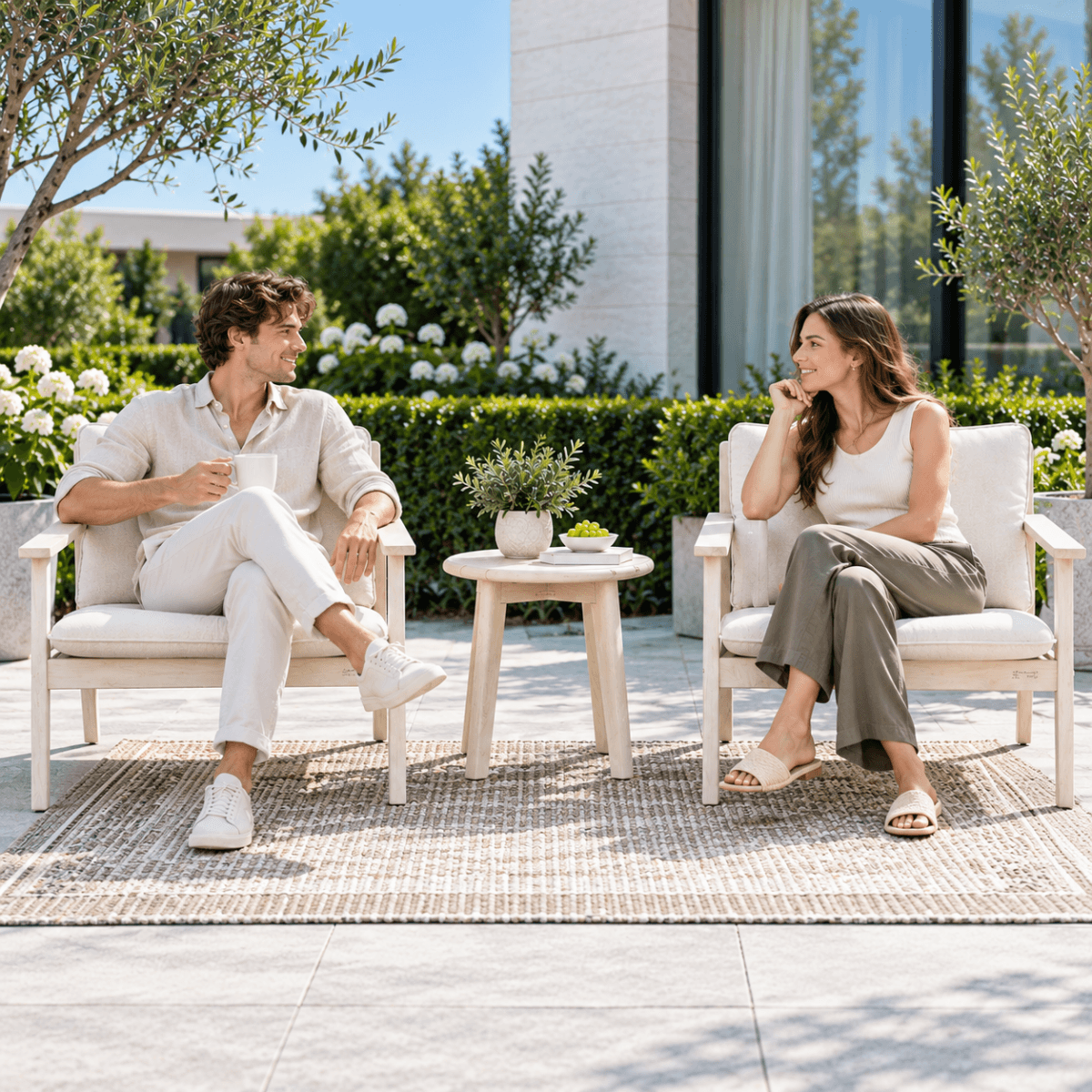 Wood Outdoor Bistro Sofa Set - 3-Piece