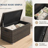 Small Outdoor Rattan Storage Box - Weather-Resistant Garden Storage Chest, Brown