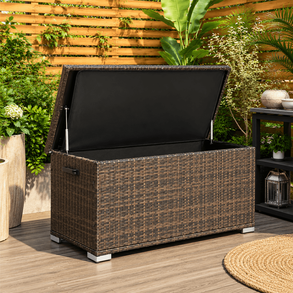 Small Outdoor Rattan Storage Box - Weather-Resistant Garden Storage Chest, Brown