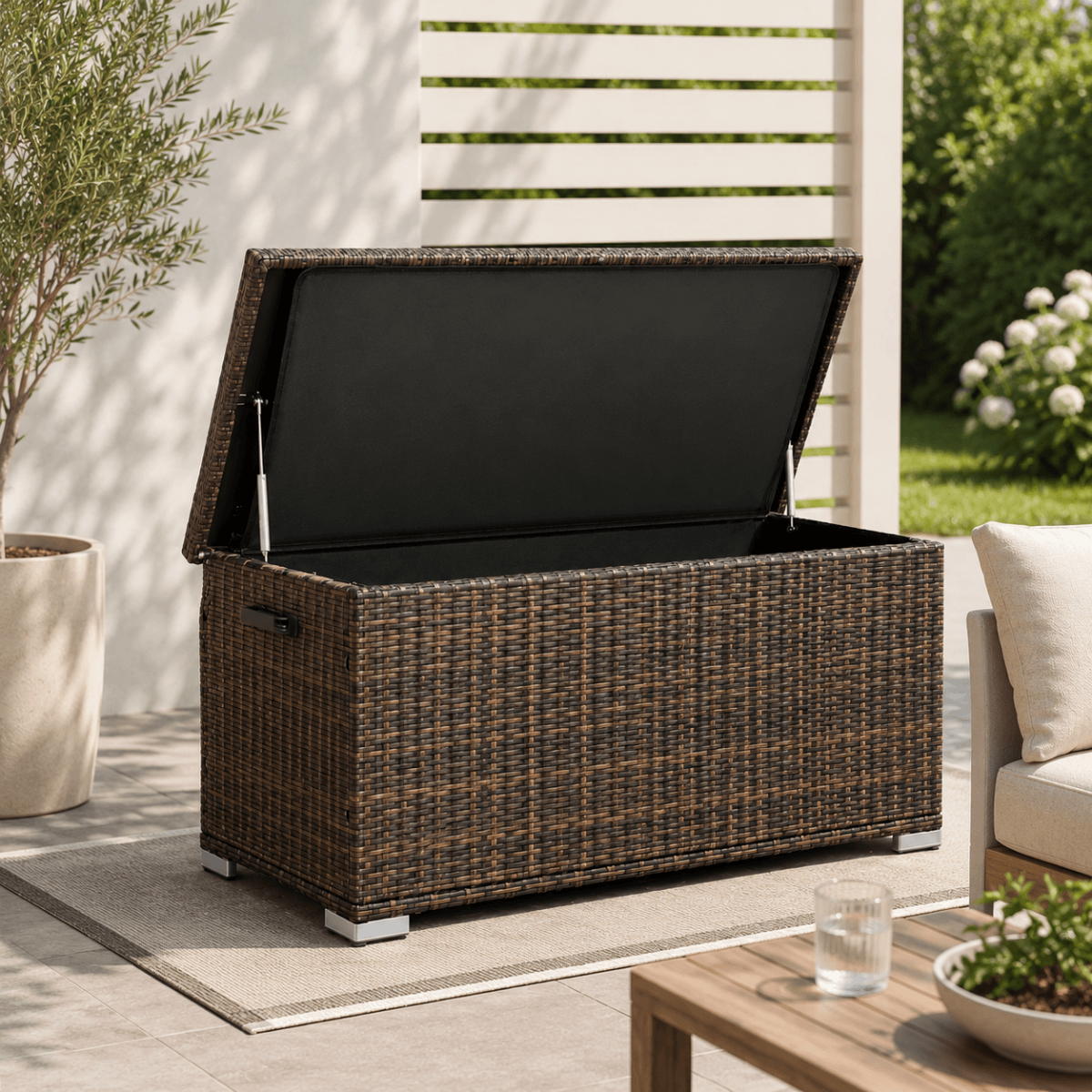 Small Outdoor Rattan Storage Box - Weather-Resistant Garden Storage Chest, Brown
