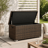 Small Outdoor Rattan Storage Box - Weather-Resistant Garden Storage Chest, Brown