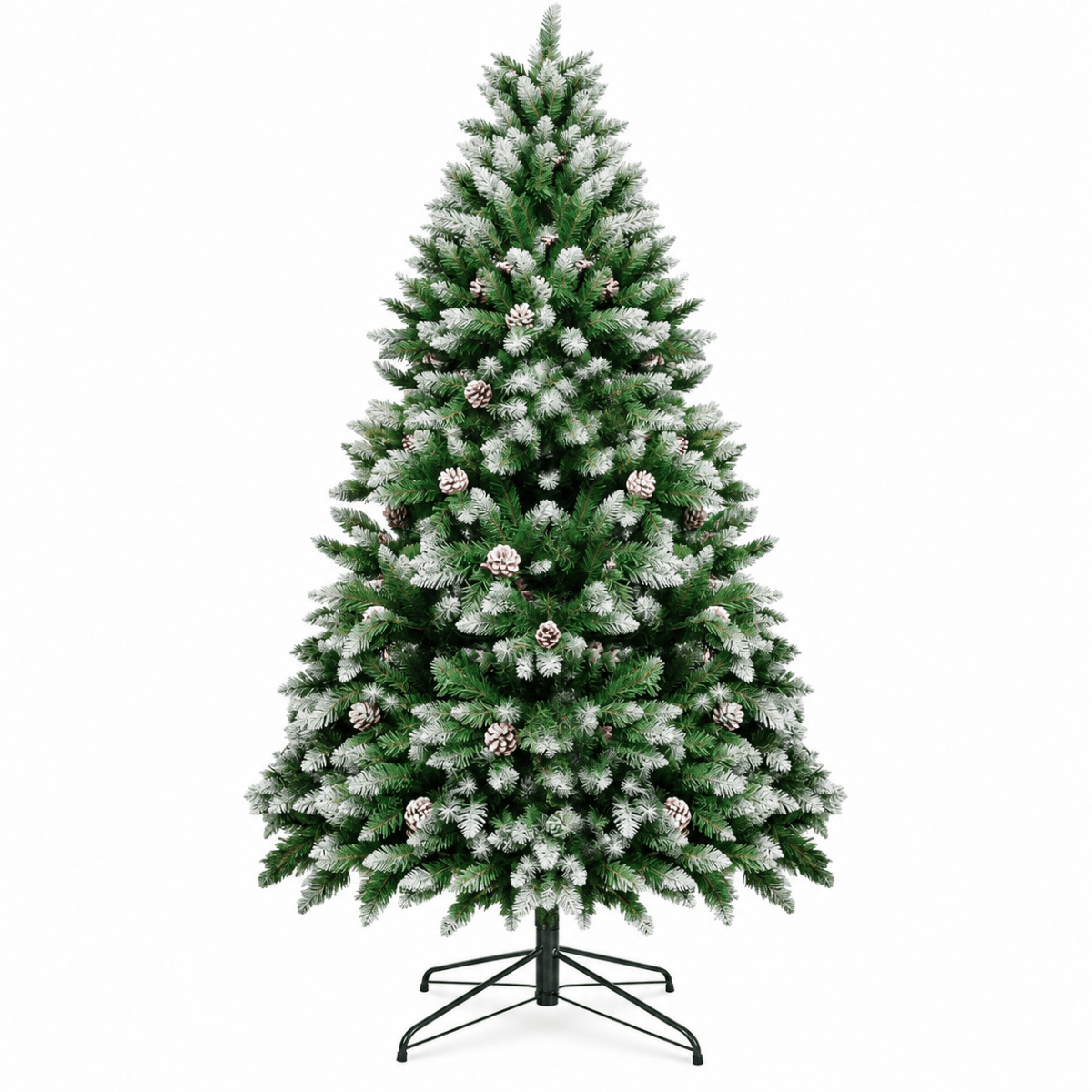 Snow-Flocked Artificial Christmas Tree with Pine Cones - Realistic Green Xmas Tree for Indoor Home Decoration