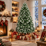 Snow-Flocked Artificial Christmas Tree with Pine Cones - Realistic Green Xmas Tree for Indoor Home Decoration