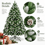 Snow-Flocked Artificial Christmas Tree with Pine Cones - Realistic Green Xmas Tree for Indoor Home Decoration