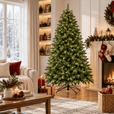 Realistic Full Green Artificial Christmas Tree - Lush PVC Xmas Tree with Pre-Lit Warm White LED Lights for Indoor Festive Decoration, 6ft/7ft
