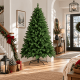 Realistic Full Green Artificial Christmas Tree - Lush PVC Xmas Tree for Indoor Home & Festive Decoration, 5ft/6ft/7ft