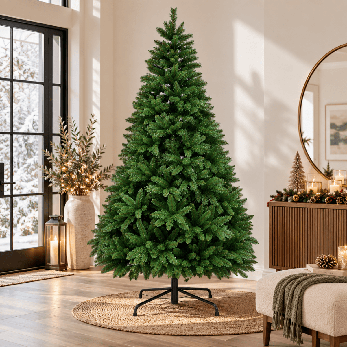 Realistic Full Green Artificial Christmas Tree - Premium PVC Xmas Tree for Indoor Home & Festive Decoration, 6ft/7ft
