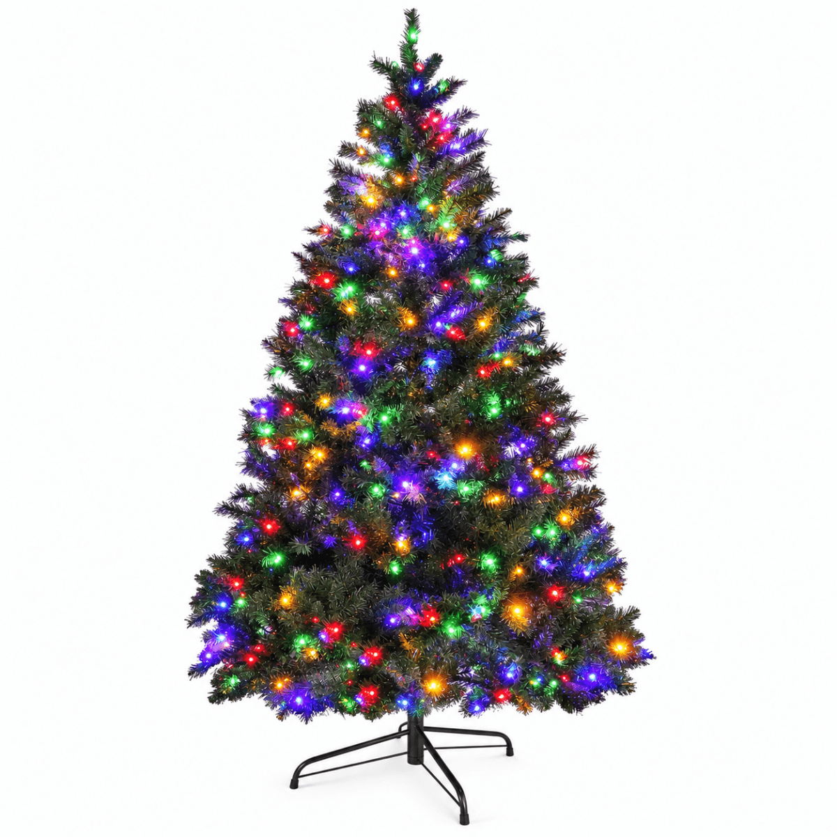 Realistic Full Green Artificial Christmas Tree - Premium PVC Xmas Tree with Pre-Lit 11-Mode Color-Changing LED Lights, 6ft/7ft
