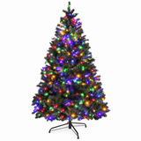 Realistic Full Green Artificial Christmas Tree - Premium PVC Xmas Tree with Pre-Lit 11-Mode Color-Changing LED Lights, 6ft/7ft