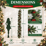 Realistic PVC Christmas Garland - Lush Foliage with Pine Cones, Red Berries & Pre-Lit LED Lights
