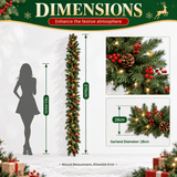 PVC Christmas Garland - Pine Cones & Red Berries with Pre-Lit LED Lights
