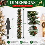 Festive PVC Christmas Garland - Pine Cones & Red Berries with Pre-Lit LED Lights