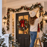 Festive PVC Christmas Garland - Pine Cones & Red Berries with Pre-Lit LED Lights