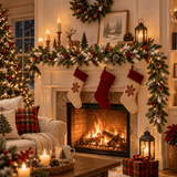Festive PVC Christmas Garland - Pine Cones & Red Berries with Pre-Lit LED Lights
