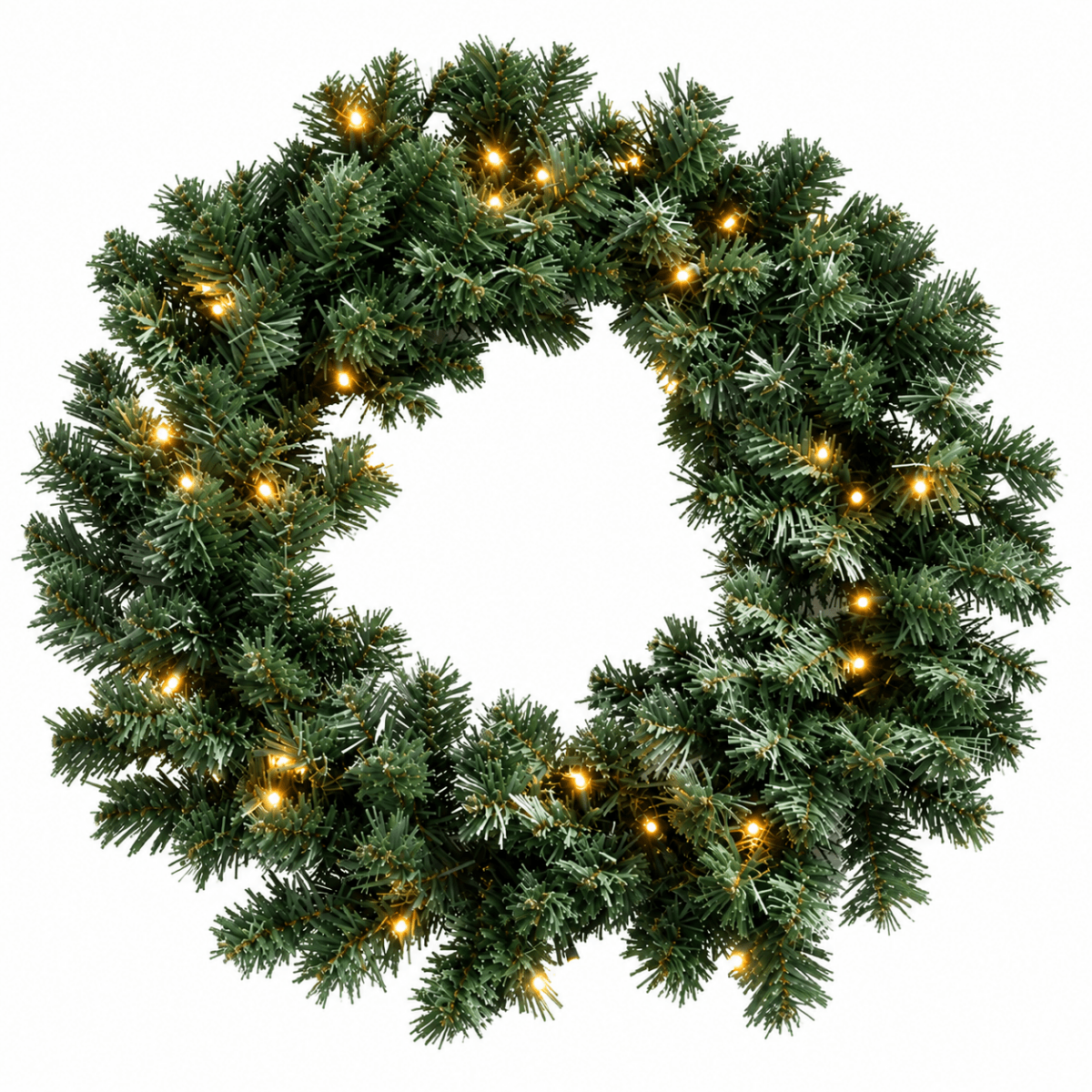 Pre-Lit Artificial Christmas Wreath - Realistic PVC Foliage Wreath with Warm White LED Lights for Door & Home Decoration