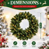 Artificial Christmas Wreath - Realistic PVC Foliage Wreath with Pre-Lit LED Lights for Festive Home & Door Decoration