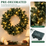 Artificial Christmas Wreath - Realistic PVC Foliage Wreath with Pre-Lit LED Lights for Festive Home & Door Decoration