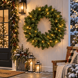 Artificial Christmas Wreath - Realistic PVC Foliage Wreath with Pre-Lit LED Lights for Festive Home & Door Decoration