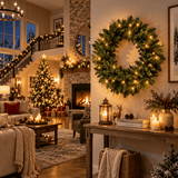 Artificial Christmas Wreath - Realistic PVC Foliage Wreath with Pre-Lit LED Lights for Festive Home & Door Decoration