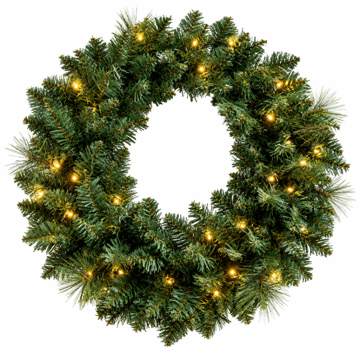Artificial Christmas Wreath - Realistic PVC Foliage Wreath with Pre-Lit LED Lights for Festive Home & Door Decoration