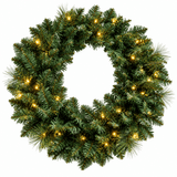 Artificial Christmas Wreath - Realistic PVC Foliage Wreath with Pre-Lit LED Lights for Festive Home & Door Decoration