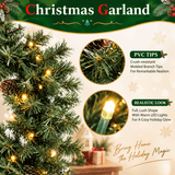 Realistic Christmas Wreath with Pine Cones - Full PVC Foliage Wreath with Pre-Lit LED Lights for Festive Door & Home Decoration