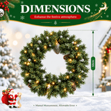 Realistic Christmas Wreath with Pine Cones - Full PVC Foliage Wreath with Pre-Lit LED Lights for Festive Door & Home Decoration