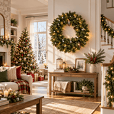 Realistic Christmas Wreath with Pine Cones - Full PVC Foliage Wreath with Pre-Lit LED Lights for Festive Door & Home Decoration