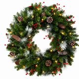 PVC & PE Christmas Garland with Red Berries & Pine Cones - Realistic Evergreen Foliage