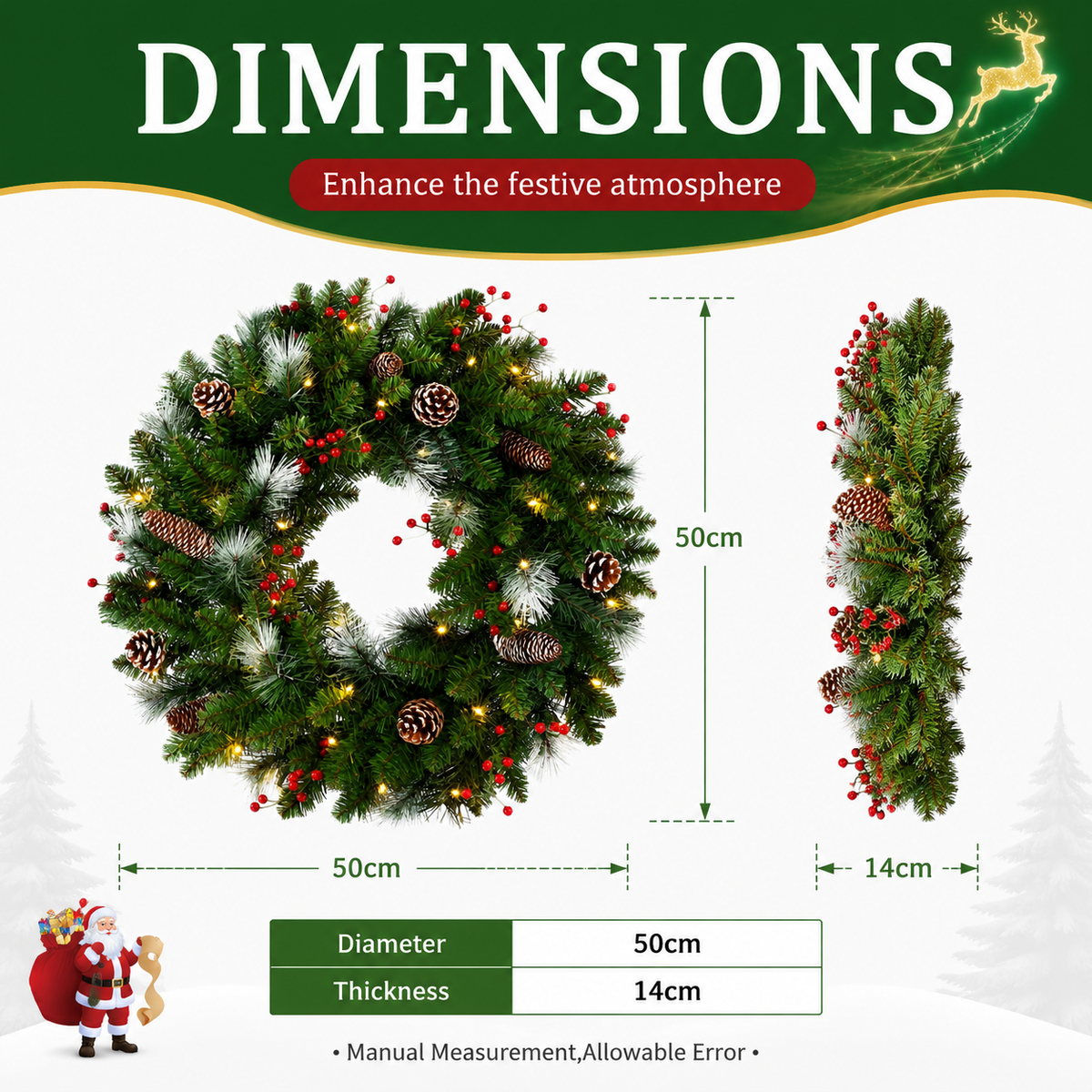 PVC & PE Christmas Garland with Red Berries & Pine Cones - Realistic Evergreen Foliage