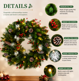 PVC & PE Christmas Garland with Red Berries & Pine Cones - Realistic Evergreen Foliage