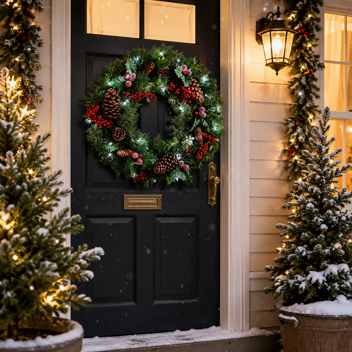 PVC & PE Evergreen Christmas Wreath with Red Berry Clusters & Pine Cones