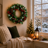 PVC & PE Evergreen Christmas Wreath with Red Berry Clusters & Pine Cones