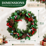 PVC & PE Evergreen Christmas Wreath with Red Berry Clusters & Pine Cones