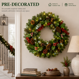 PVC & PE Evergreen Christmas Wreath with Red Berry Clusters & Pine Cones