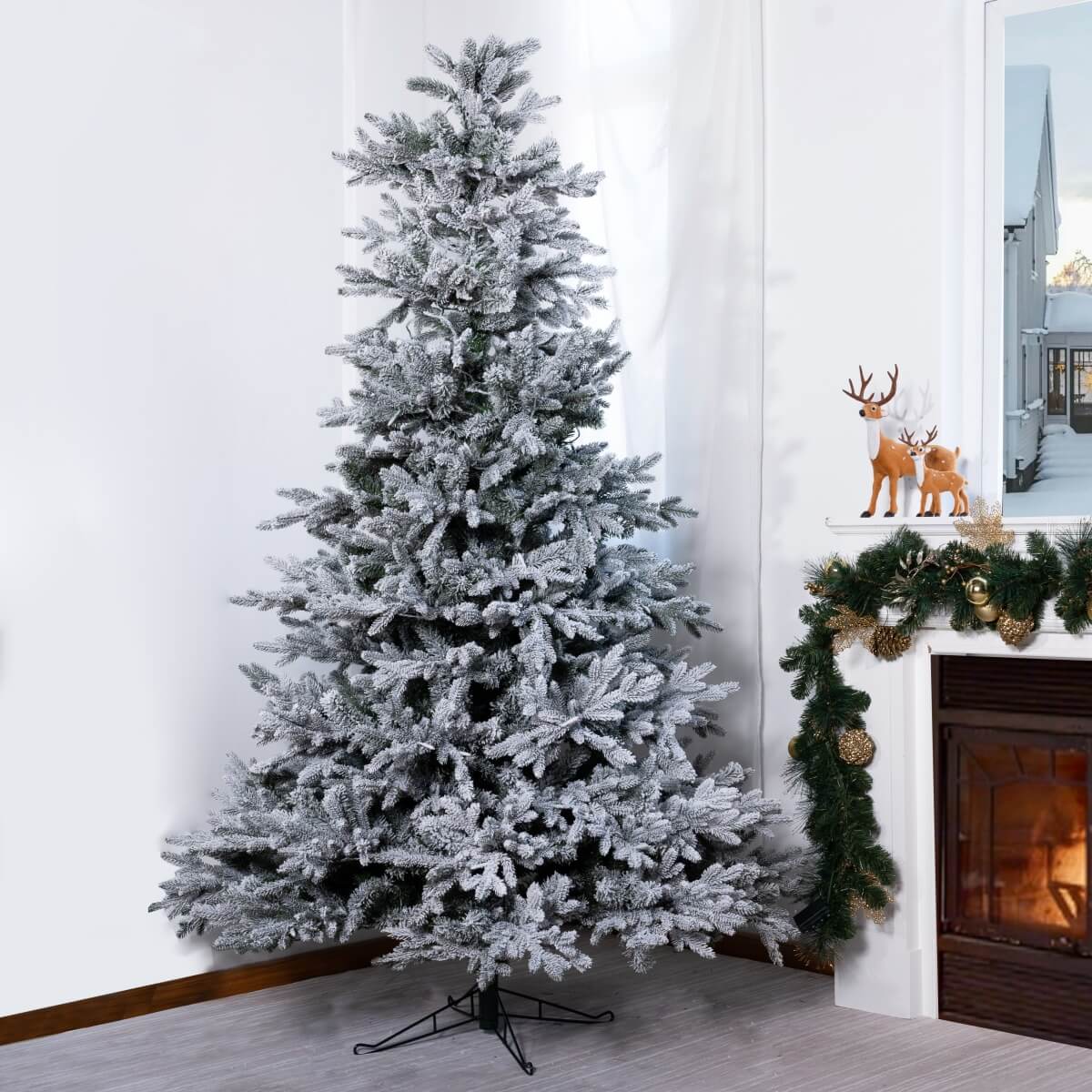 Snow-Flocked Artificial Christmas Tree - Realistic Green Xmas Tree with Faux Snow Effect, 7ft/8ft