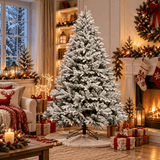 Snow-Flocked Artificial Christmas Tree - Realistic Green Xmas Tree with Faux Snow Effect, 7ft/8ft