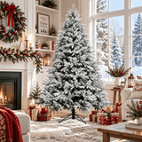 Snow-Flocked Artificial Christmas Tree - Realistic Green Xmas Tree with Faux Snow Effect, 7ft/8ft