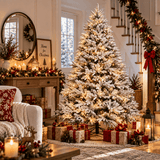 Pre-Lit Flocked Christmas Tree - Artificial Snow-Flocked Christmas Tree with Built-in Lights