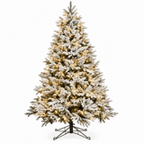 Pre-Lit Flocked Christmas Tree - Artificial Snow-Flocked Christmas Tree with Built-in Lights