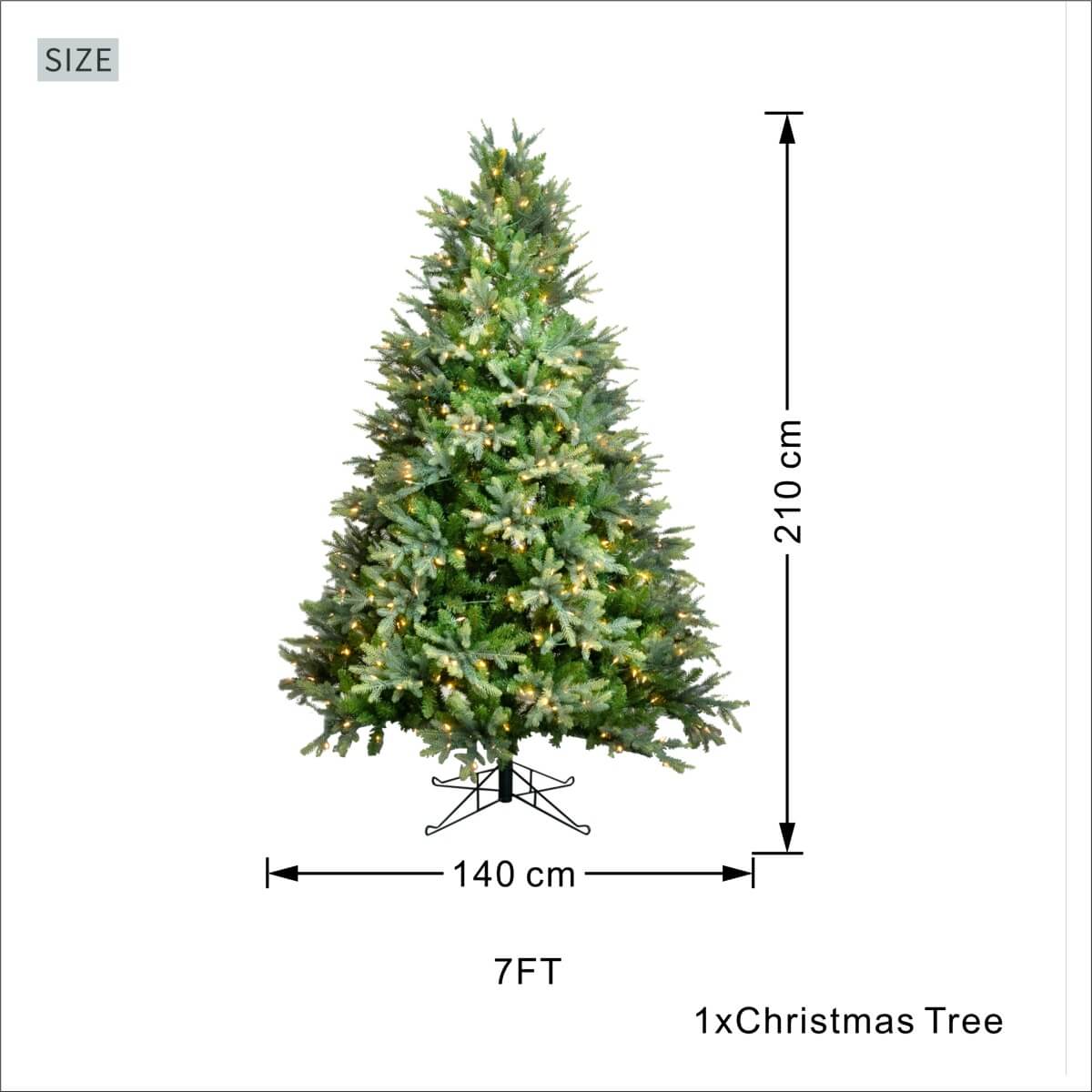 Lush Full Green Artificial Christmas Tree - Realistic Xmas Tree with Pre-Lit LED Lights for Festive Home Decoration, 6ft/7ft/8ft