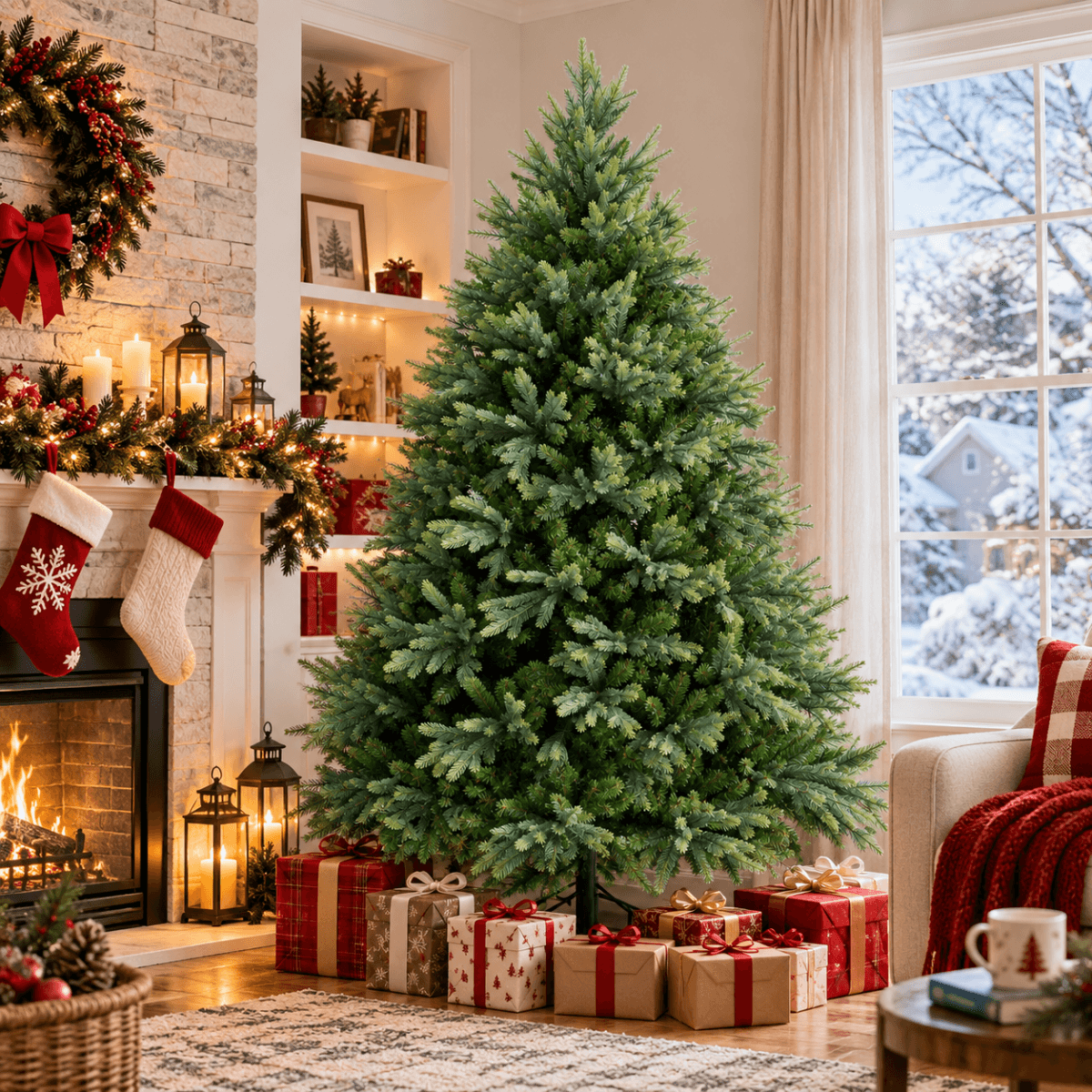 Lush Full Green Artificial Christmas Tree - Realistic Xmas Tree for Festive Home Decoration, 7ft/8ft/9ft