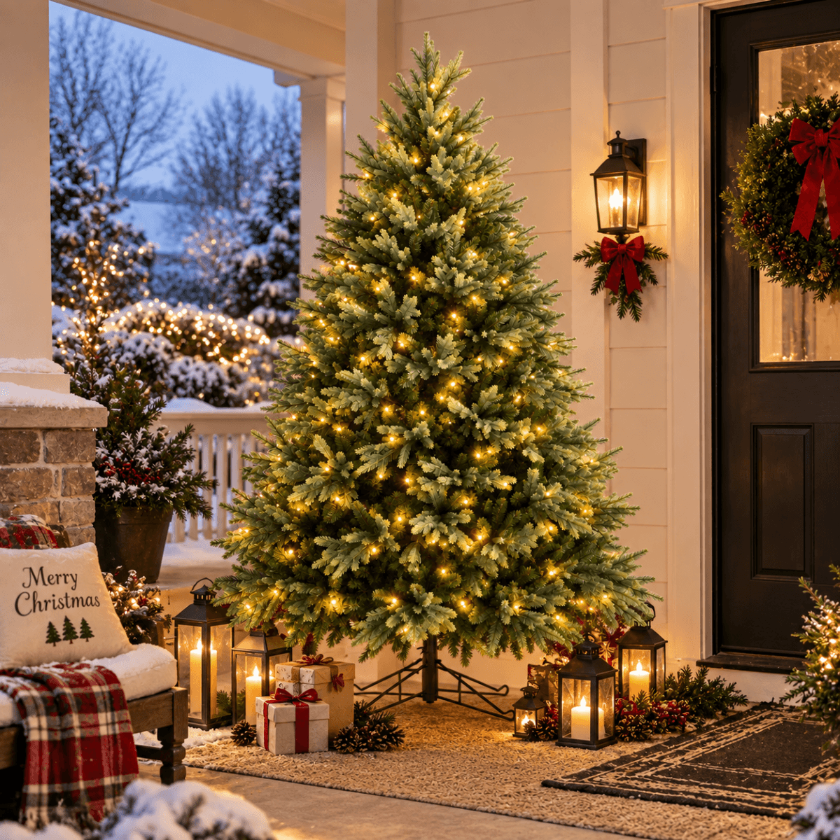 Lush Full Green Artificial Christmas Tree - Realistic Xmas Tree with Pre-Lit LED Lights for Festive Home Decoration, 6ft/7ft/8ft