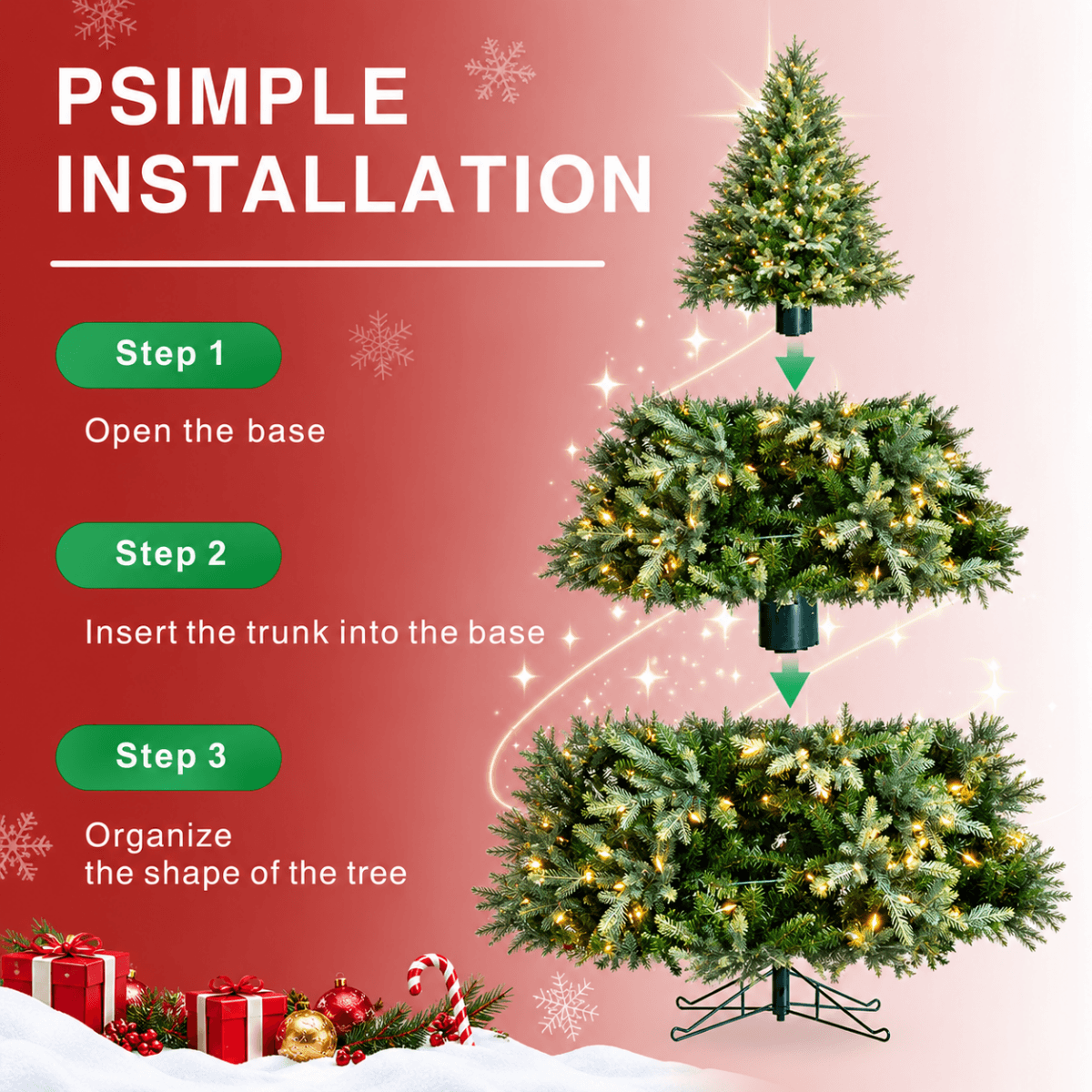 Lush Full Green Artificial Christmas Tree - Realistic Xmas Tree with Pre-Lit LED Lights for Festive Home Decoration, 6ft/7ft/8ft